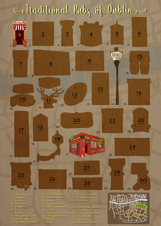 Dublin Pubs Scratch Map - Maktus